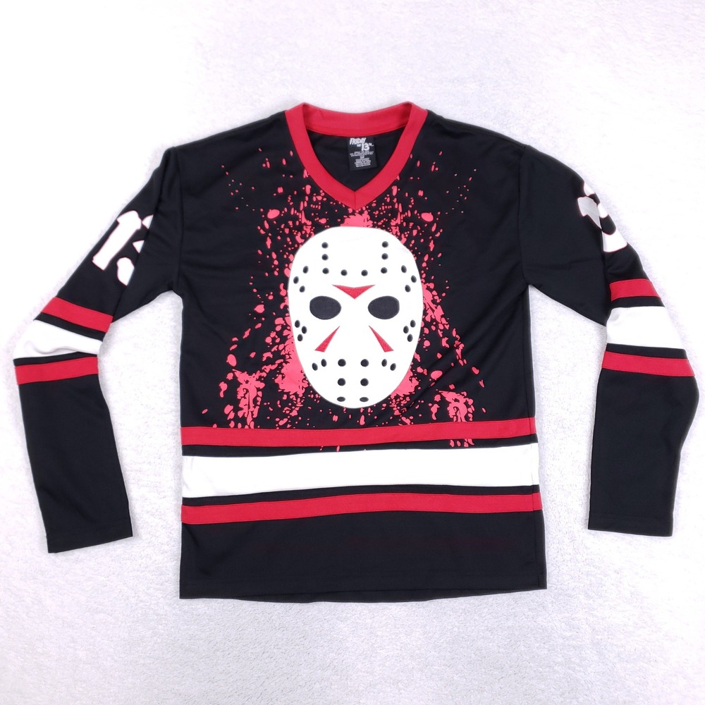Friday the 13th Jason Voorhees Hockey Jersey Black Red Slasher Horror Small